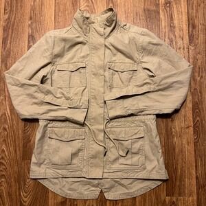 Cabelas Utility‎ Anorak Jacket Women Medium Beige Classic Fit Full Zip Pockets
